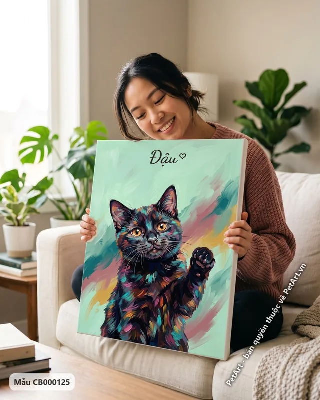 Tranh acrylic hiện đại · mèo mun
