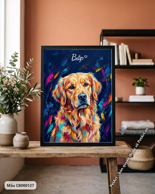 Chó Golden, phong cách tranh acrylic hiện đại · góc khác