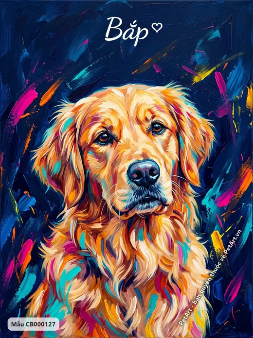 Chó Golden, phong cách tranh acrylic hiện đại · ảnh tranh