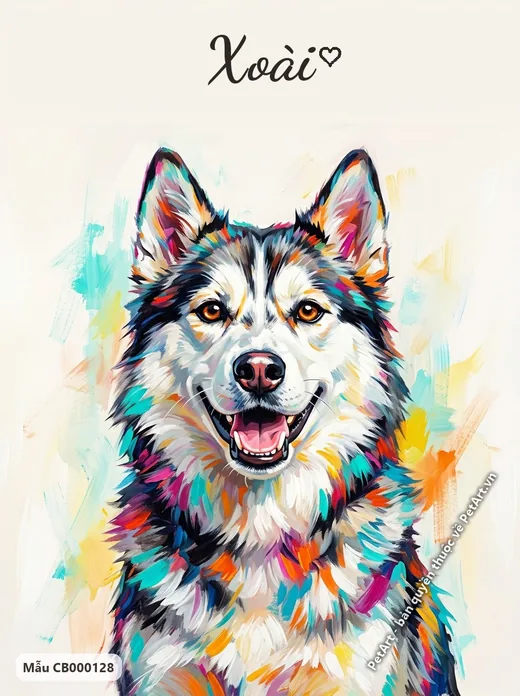 Chó Husky cười, phong cách tranh acrylic hiện đại · ảnh tranh