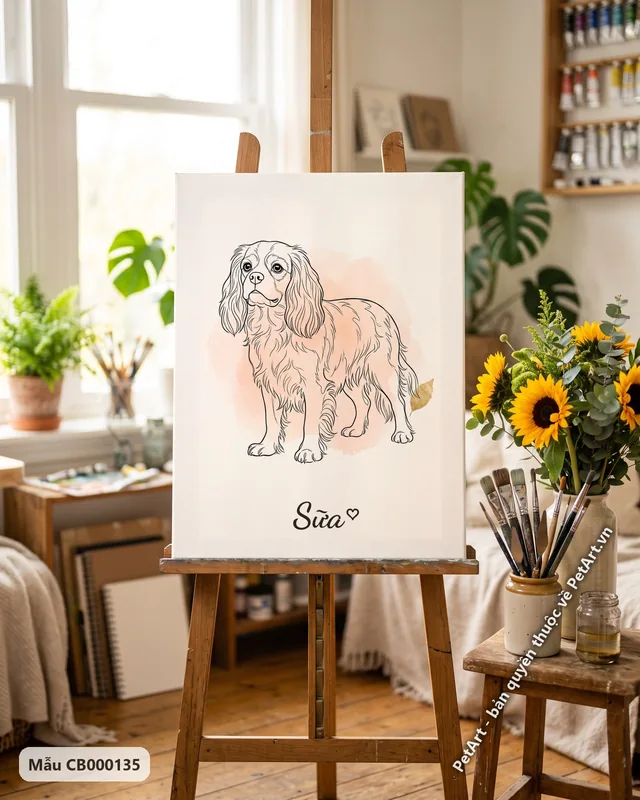 Chó Cavalier phác họa nét · góc khác