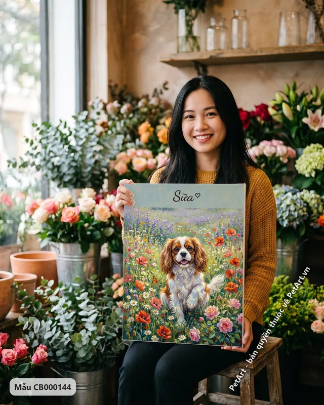 Chó Cavalier giữa vườn hoa oải hương · góc khác