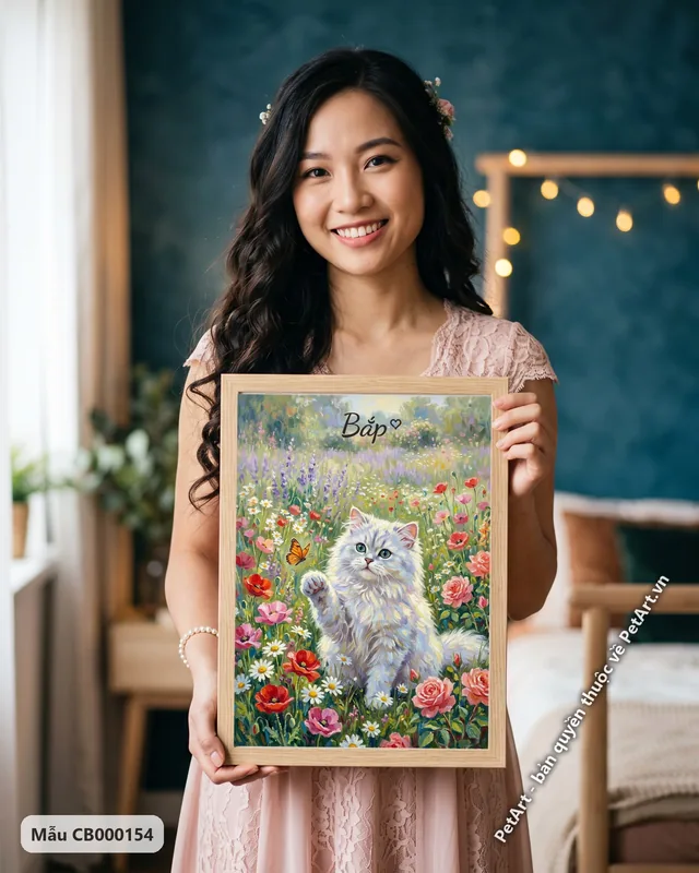 Mèo Ba Tư trắng trong vườn hoa ấn tượng · góc khác