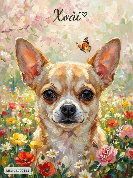 Chó Chihuahua cận cảnh giữa hoa ấn tượng · ảnh tranh