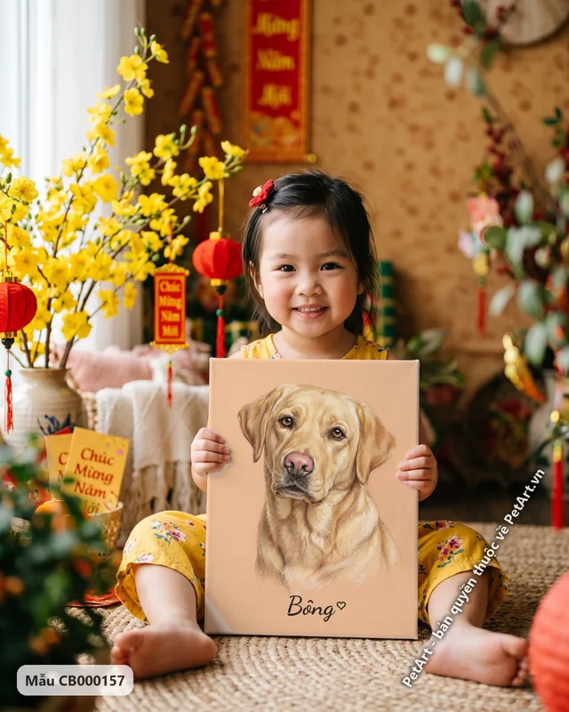 Chó Labrador vàng chân dung pastel mềm mại · ảnh thực tế
