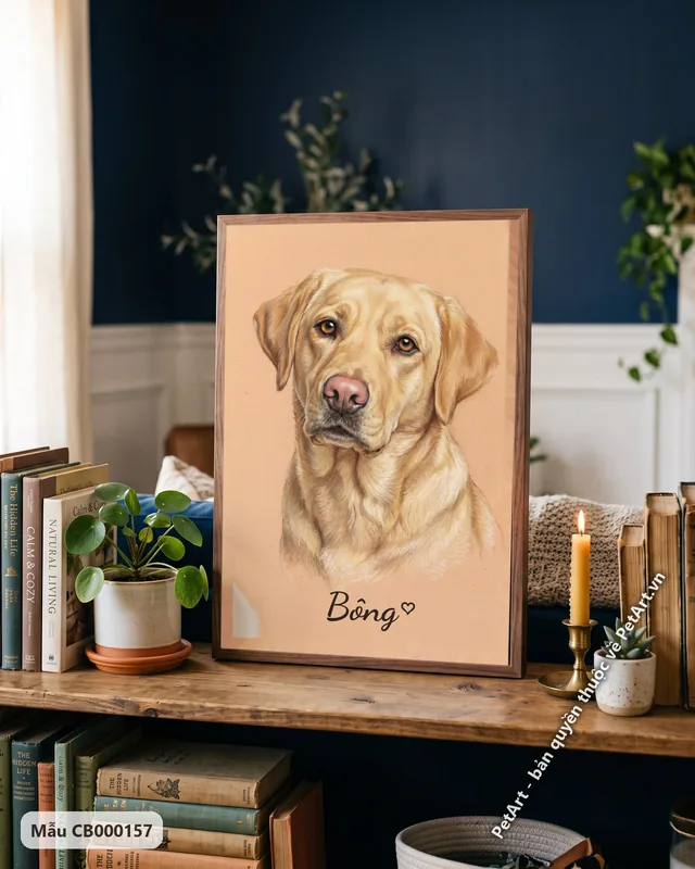 Chó Labrador vàng chân dung pastel mềm mại · góc khác