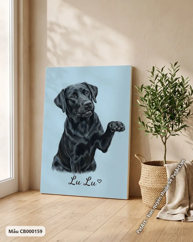 Chó Labrador đen giơ chân pastel mềm mại · góc khác