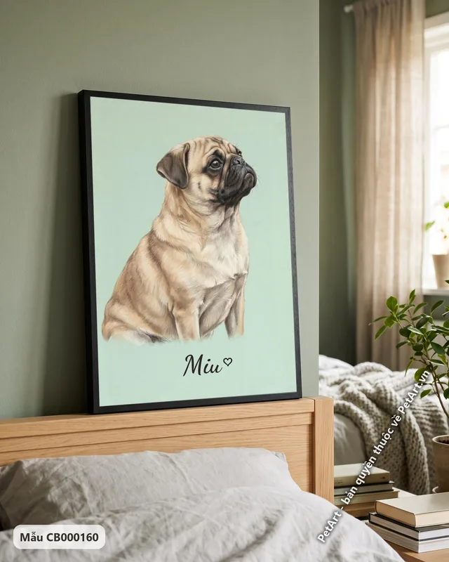 Chó Pug ngồi nhìn lên pastel mềm mại · ảnh thực tế