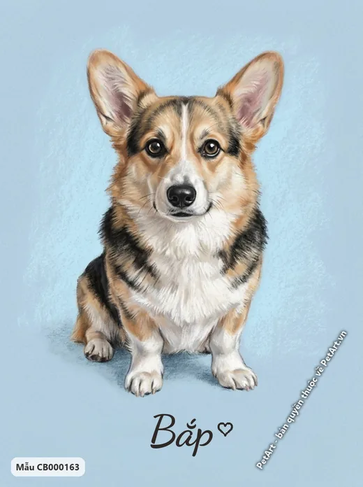 Chó Corgi ngồi thẳng, tranh pastel mềm mại · ảnh tranh