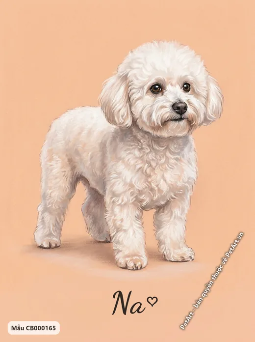 Chó Bichon trắng đứng, tranh pastel mềm mại · ảnh tranh