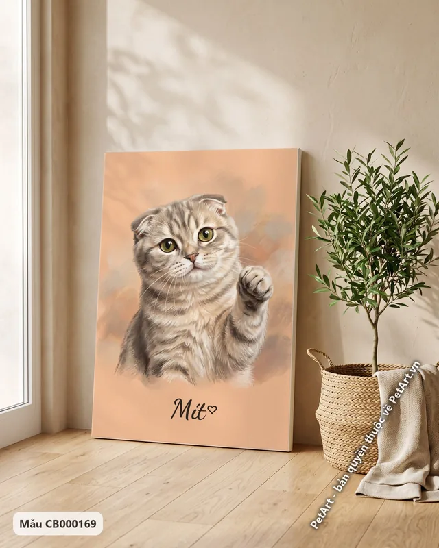 Mèo tai cụp vẫy tay, tranh pastel mềm mại · góc khác