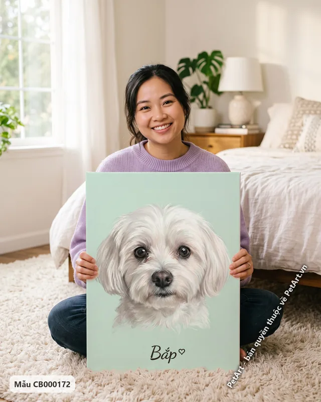 Chó Maltese trắng, tranh pastel mềm mại · góc khác