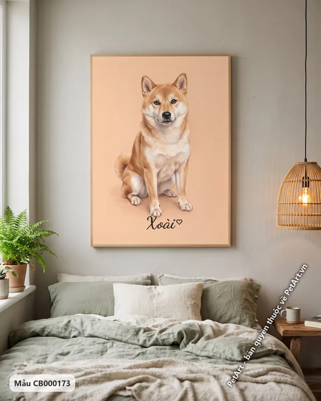 Chó Shiba ngồi, tranh pastel mềm mại · góc khác