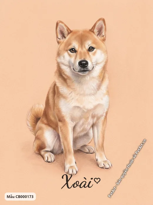Chó Shiba ngồi, tranh pastel mềm mại · ảnh tranh