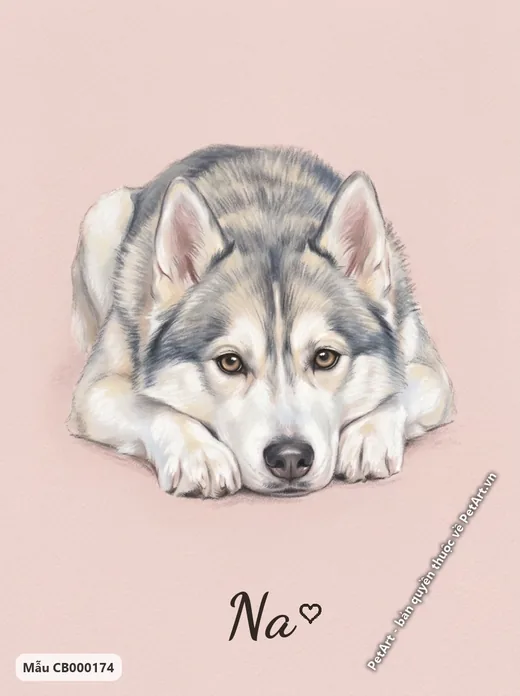 Chó Husky nằm nghỉ, tranh pastel mềm mại · ảnh tranh
