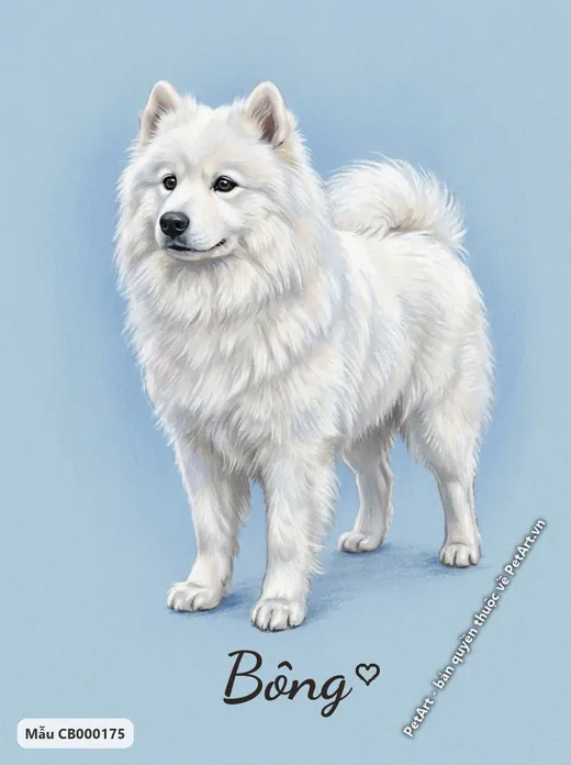 Chó Samoyed trắng đứng, tranh pastel mềm mại · ảnh tranh
