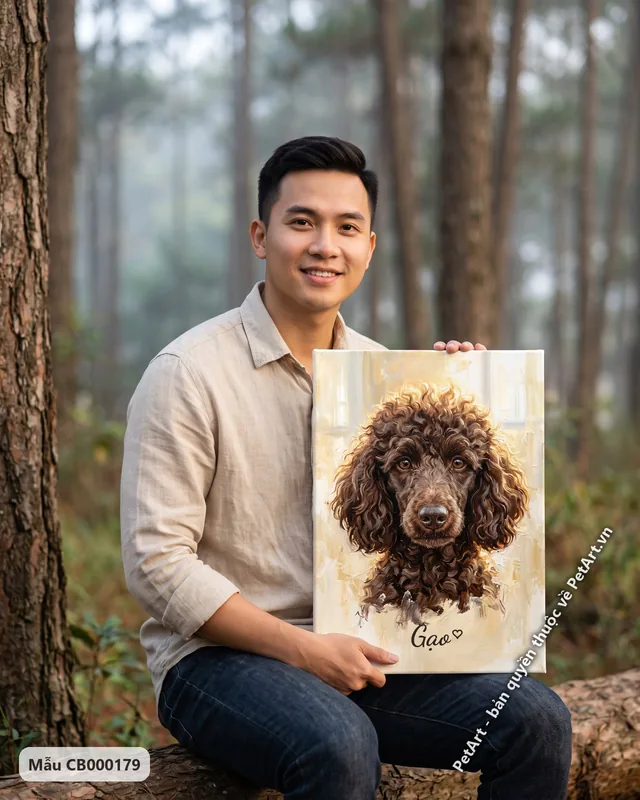 Tranh sơn dầu bán thực · Poodle nâu