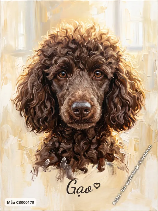 Chó Poodle nâu, lông xoăn, tranh sơn dầu · ảnh tranh