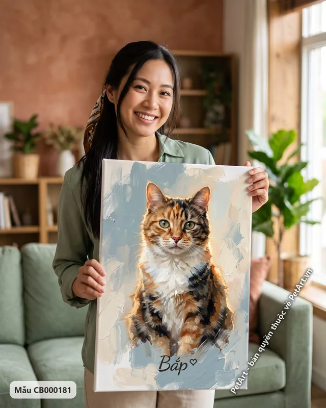 Tranh sơn dầu bán thực · mèo tam thể