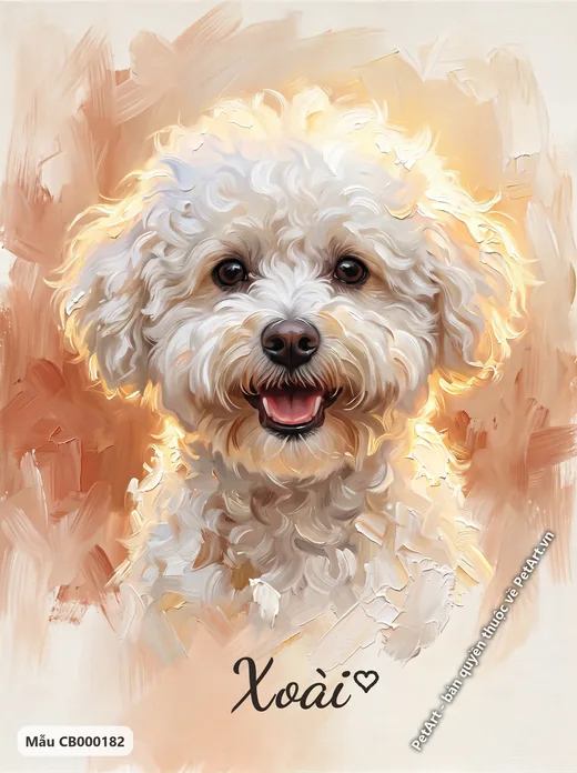 Chó Bichon trắng, mặt cười, tranh sơn dầu · ảnh tranh