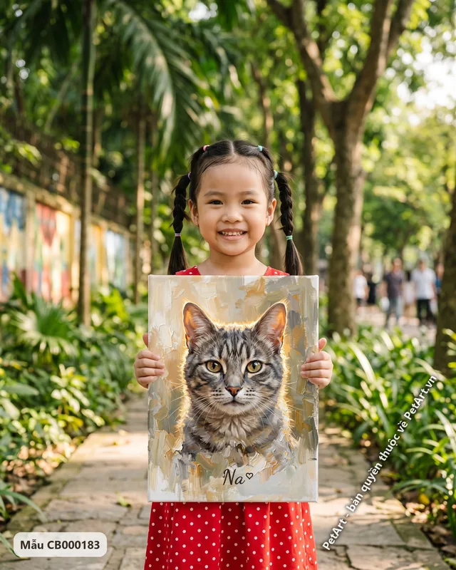 Tranh sơn dầu bán thực · mèo mướp xám