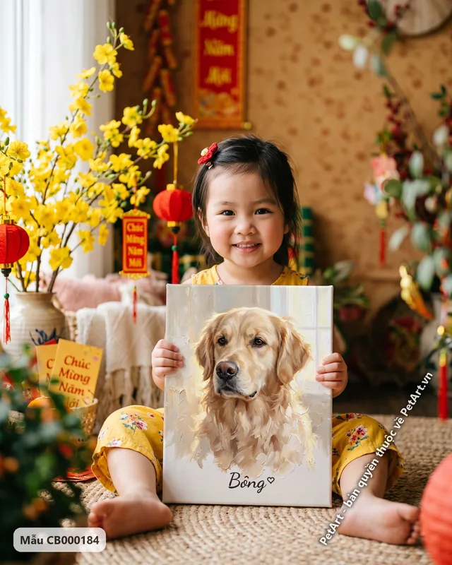 Chó Golden, lông vàng, tranh sơn dầu bán thực · góc khác