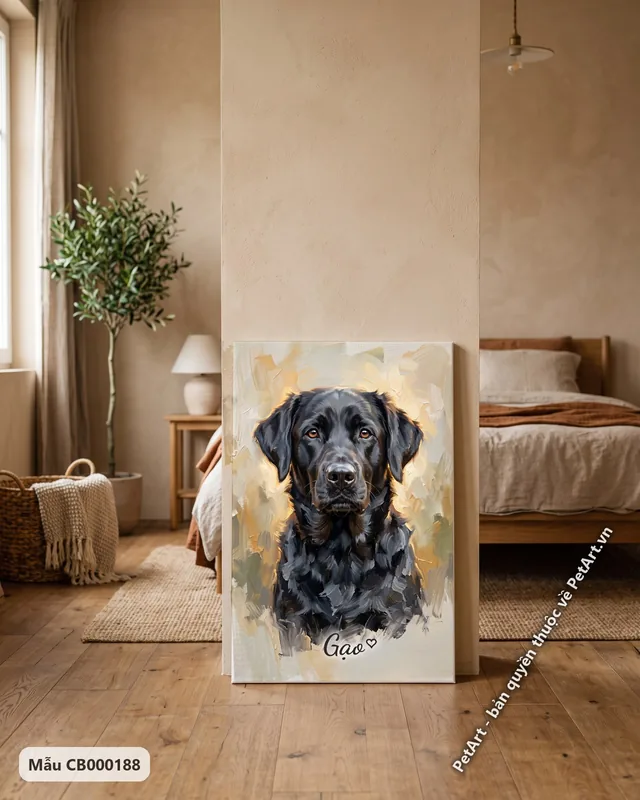 Tranh sơn dầu bán thực · Labrador đen