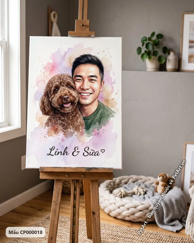 Tranh chủ và thú cưng · Poodle nâu