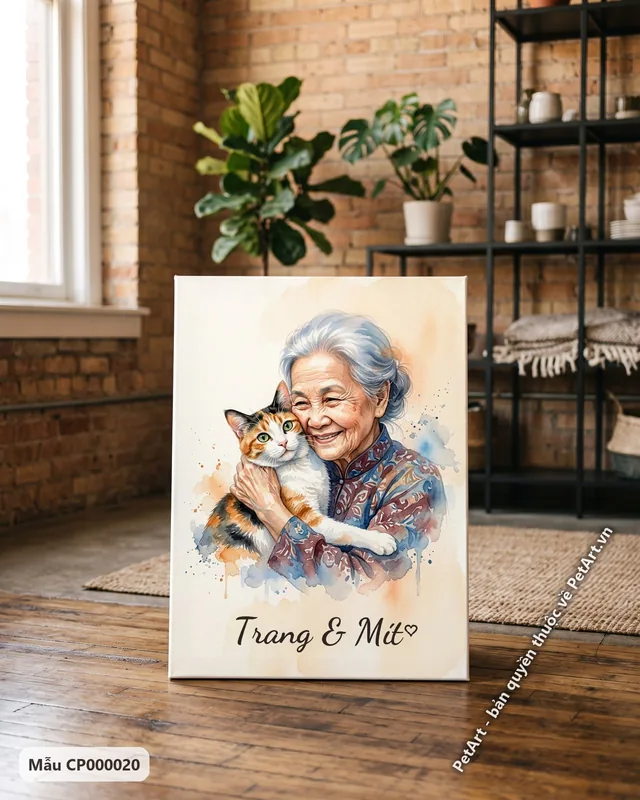 Tranh chủ và thú cưng · mèo tam thể