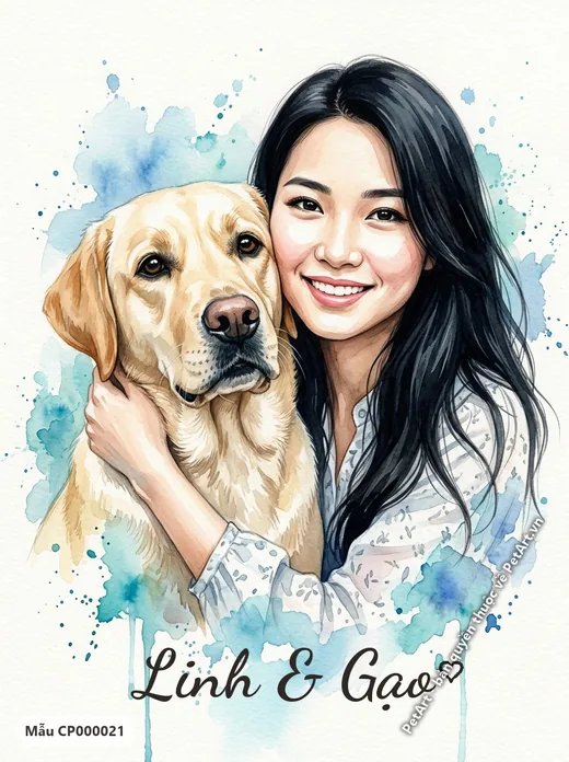 Tranh chủ và thú cưng, cô gái ôm chó Labrador · ảnh tranh