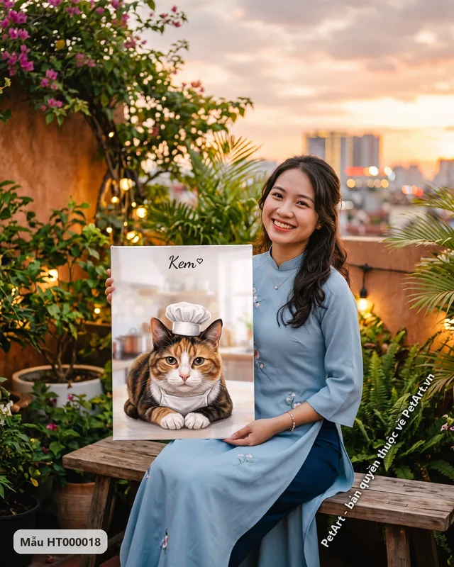 Mèo tam thể đầu bếp mũ trắng · góc khác