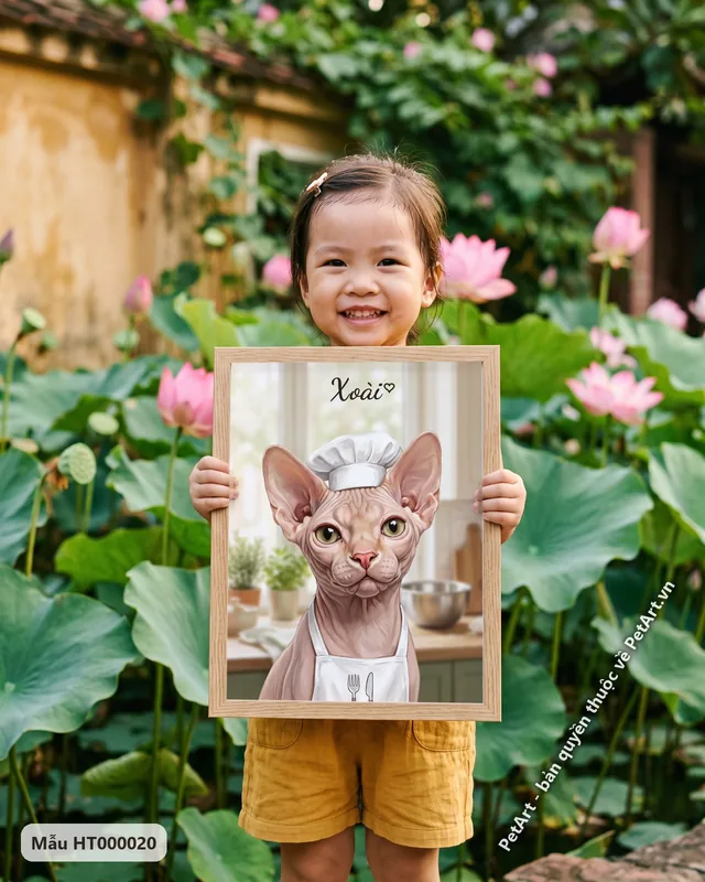 Mèo không lông làm đầu bếp đội mũ trắng · góc khác
