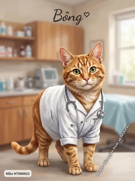 Mèo mướp cam làm bác sĩ, phong cách nghề nghiệp · ảnh tranh