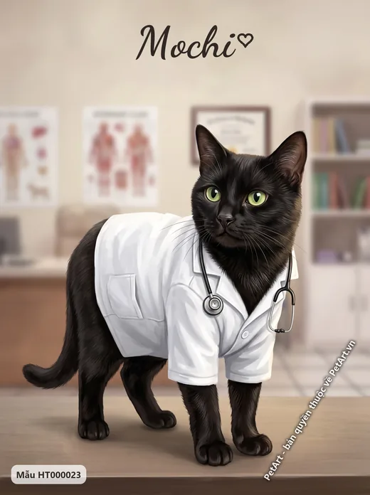 Mèo mun bác sĩ, áo blouse trắng · ảnh tranh