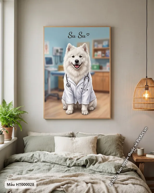 Tranh chó mèo làm bác sĩ, đầu bếp, phi hành gia · Samoyed