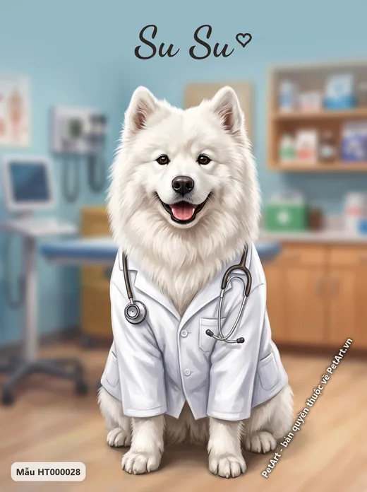 Chó Samoyed bác sĩ, phong cách nghề nghiệp · ảnh tranh