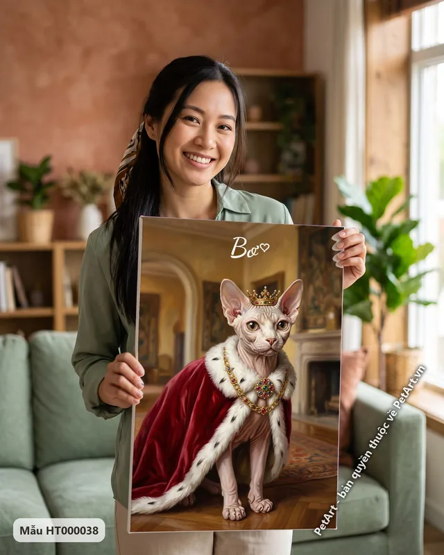 Mèo không lông hoàng gia đội vương miện, áo choàng · góc khác