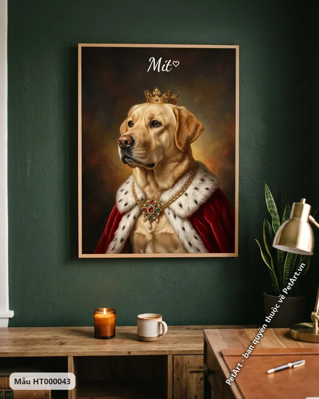 Chó Labrador hoàng gia đội vương miện, áo choàng · góc khác