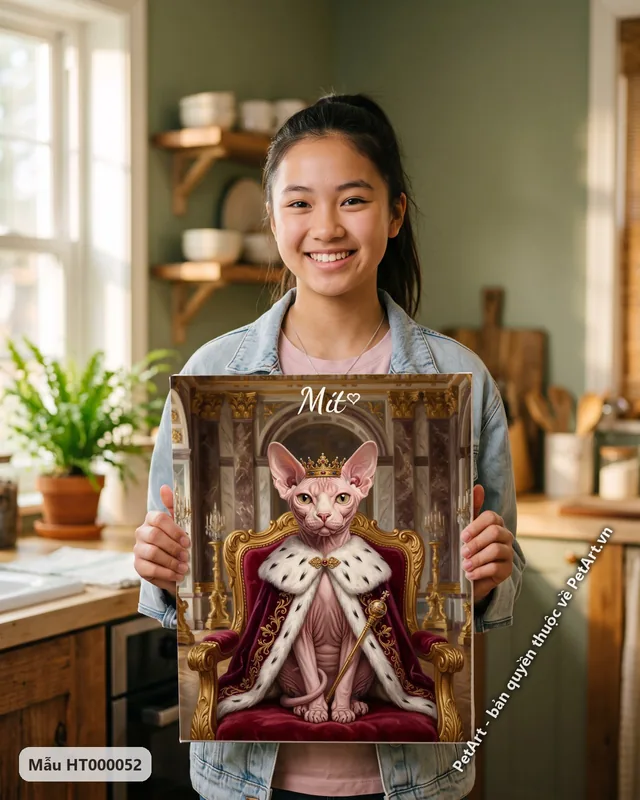 Mèo không lông nữ hoàng, ngai vàng, áo choàng đỏ · góc khác