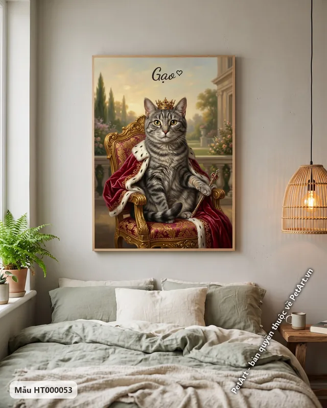Mèo mướp xám vua, ngai vàng, áo choàng đỏ · góc khác