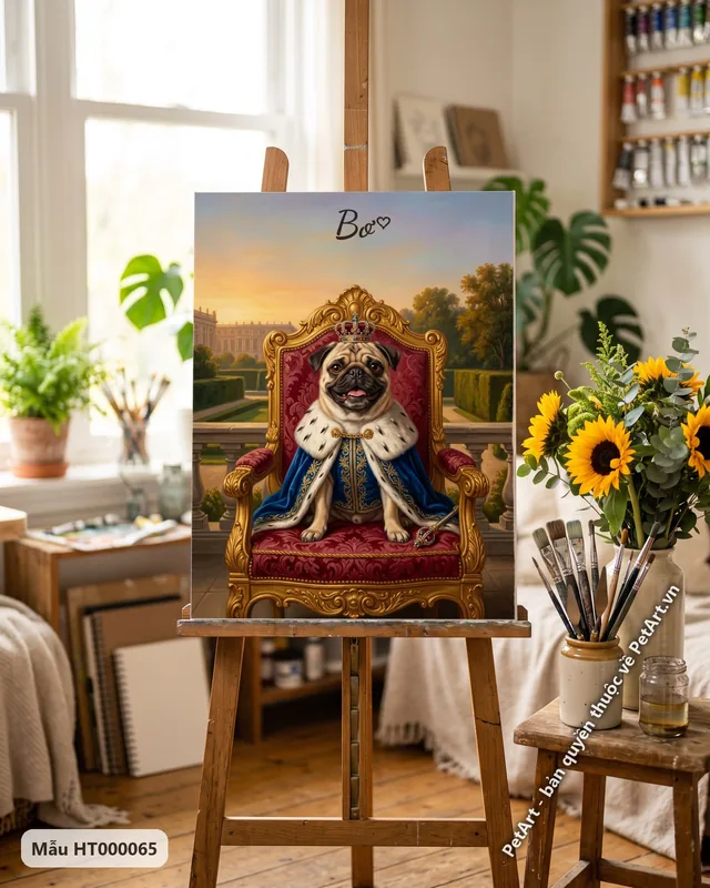 Chó Pug hoàng gia, ngai vàng lộng lẫy ngoài trời · góc khác