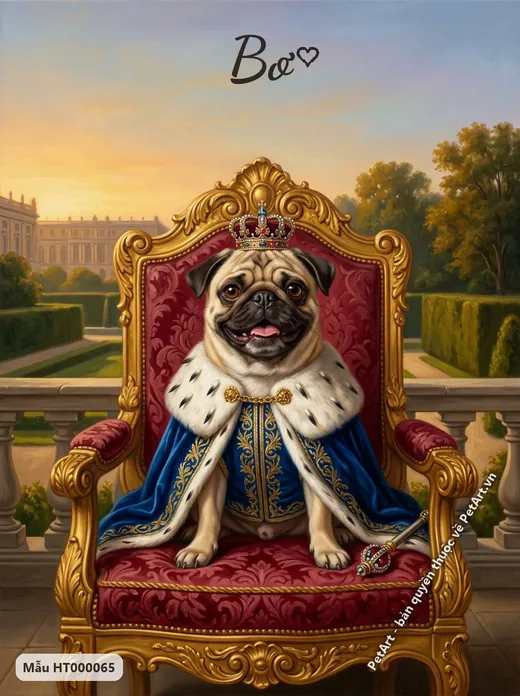 Chó Pug hoàng gia, ngai vàng lộng lẫy ngoài trời · ảnh tranh