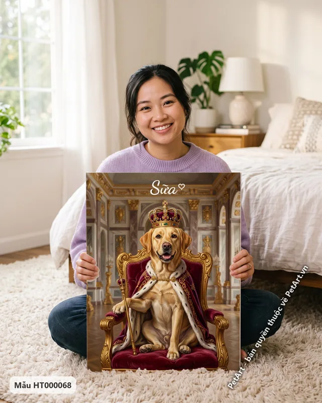 Chó ta vàng vương giả, ngai vàng đỏ, quyền trượng · góc khác