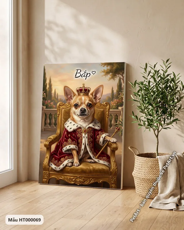 Chó Chihuahua hoàng gia, ngai vàng vàng, quyền trượng · góc khác