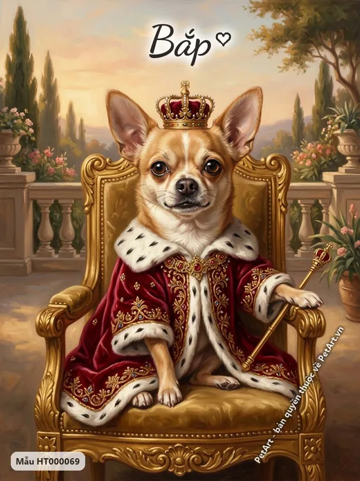Chó Chihuahua hoàng gia, ngai vàng vàng, quyền trượng · ảnh tranh
