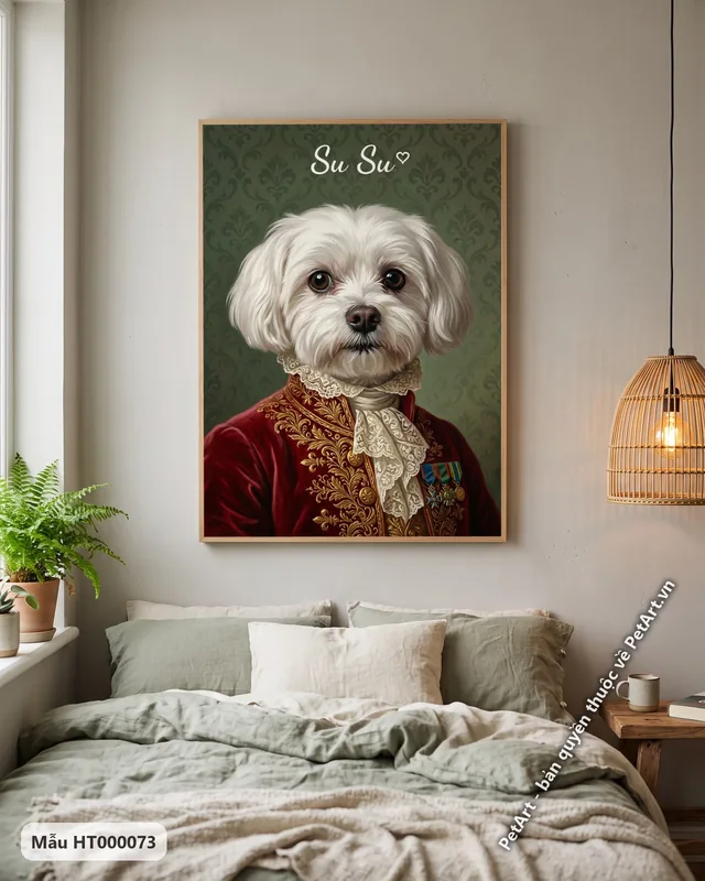 Chó Maltese quý tộc châu Âu áo đỏ · góc khác