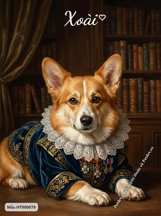 Chó Corgi quý tộc châu Âu áo xanh · ảnh tranh