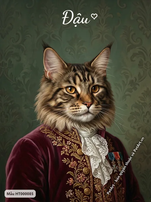 Mèo Maine Coon quý tộc châu Âu áo đỏ · ảnh tranh