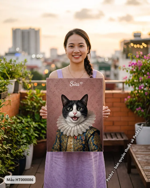Mèo bò sữa quý tộc châu Âu áo xanh cười · góc khác
