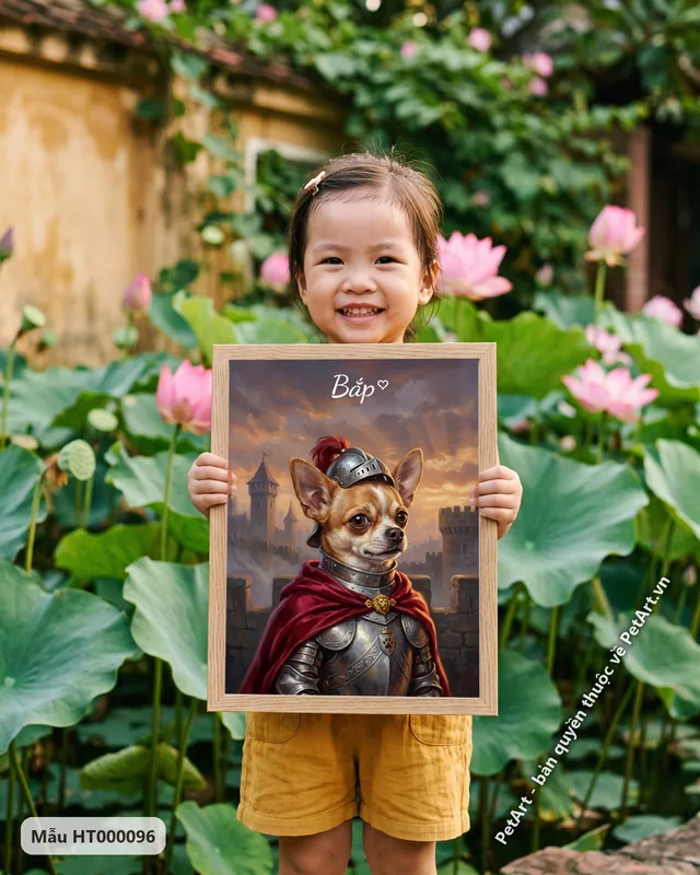 Chihuahua hiệp sĩ, áo giáp đỏ, hoàng hôn thành cổ · góc khác